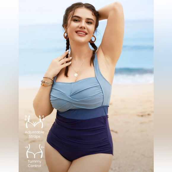 BloomChic Contrast Twist Front Skinny One Piece Swimsuit size L - Picture 3 of 6